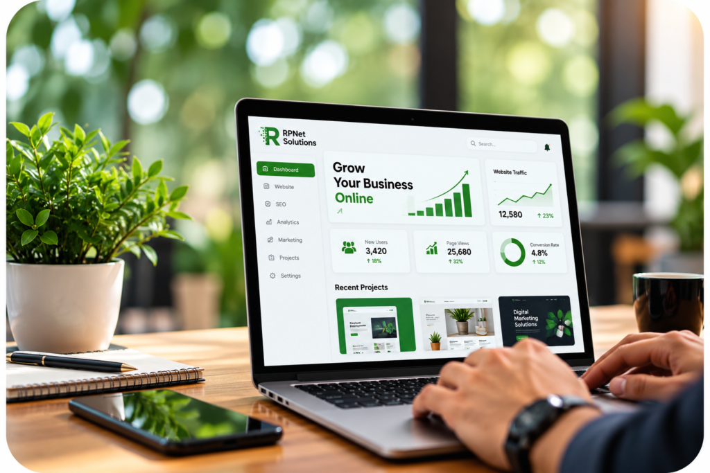 Home modern workspace with analytics dashboard